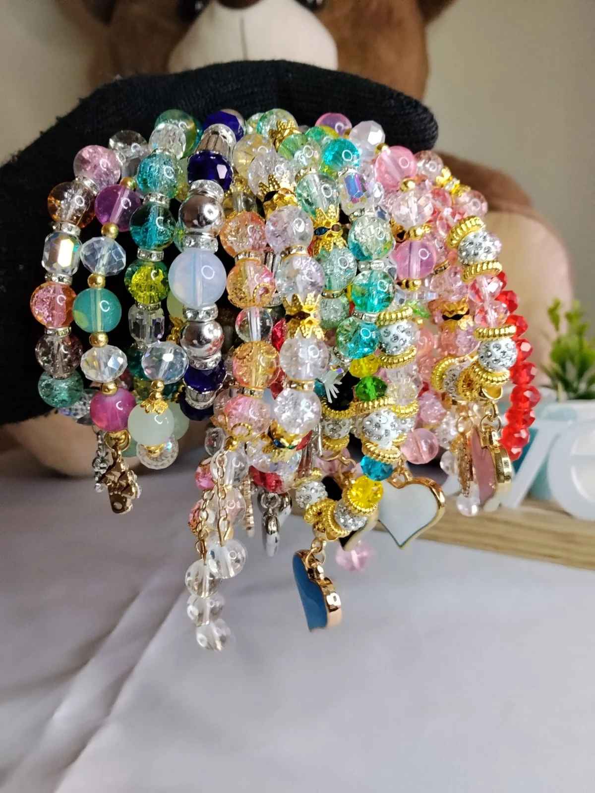 Aura Crystal Charm Bracelet (Adjustable Glass Beaded Design)