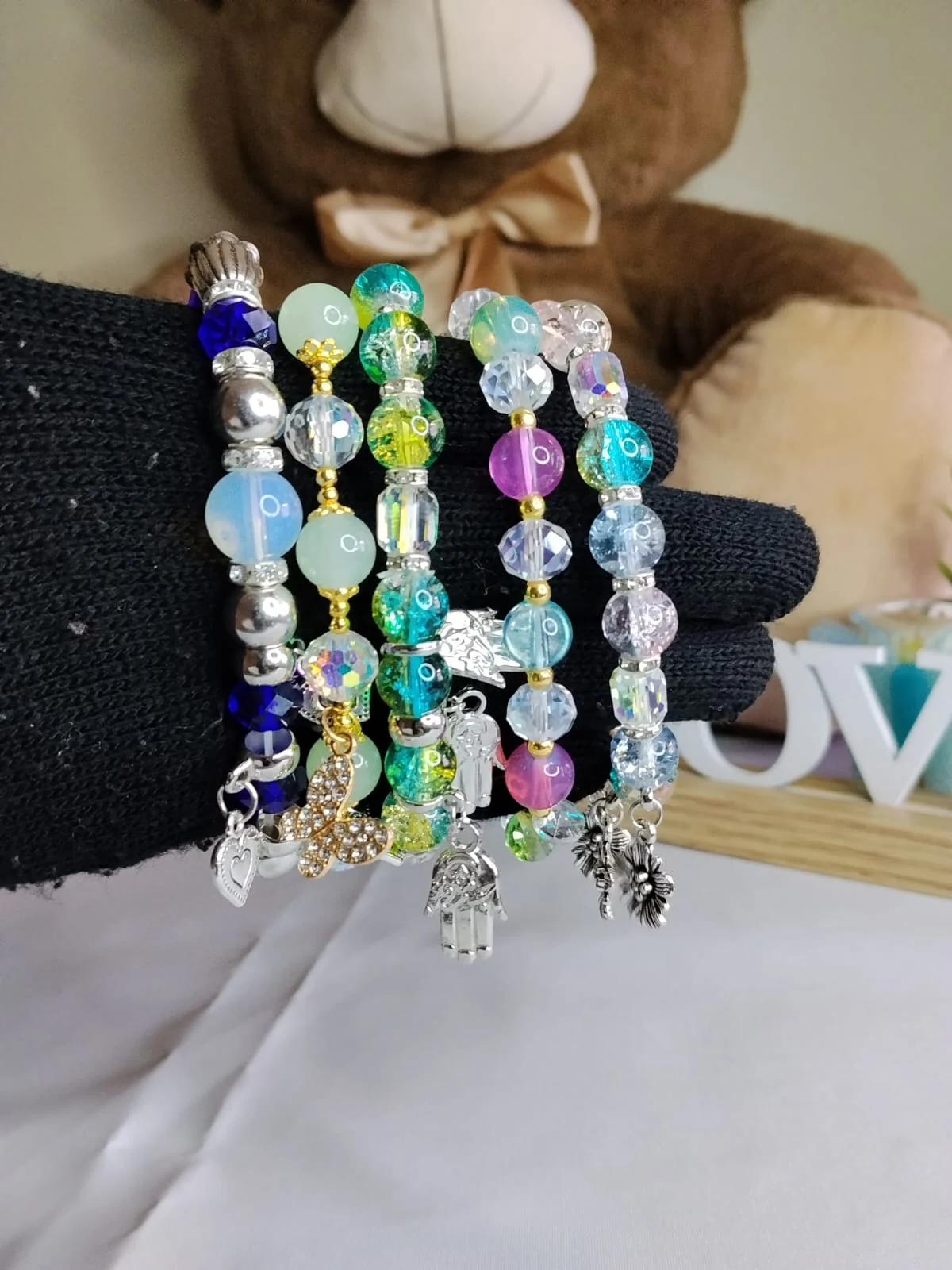 Aura Crystal Charm Bracelet (Adjustable Glass Beaded Design)