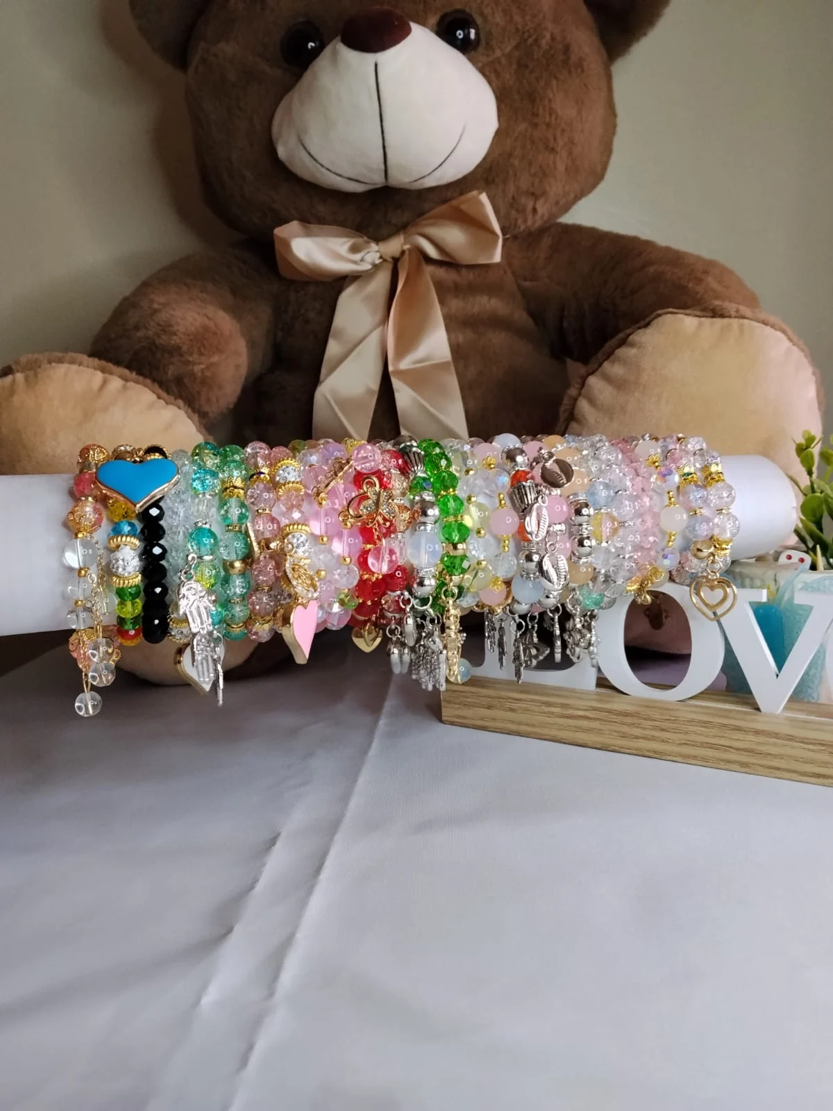 Aura Crystal Charm Bracelet (Adjustable Glass Beaded Design)