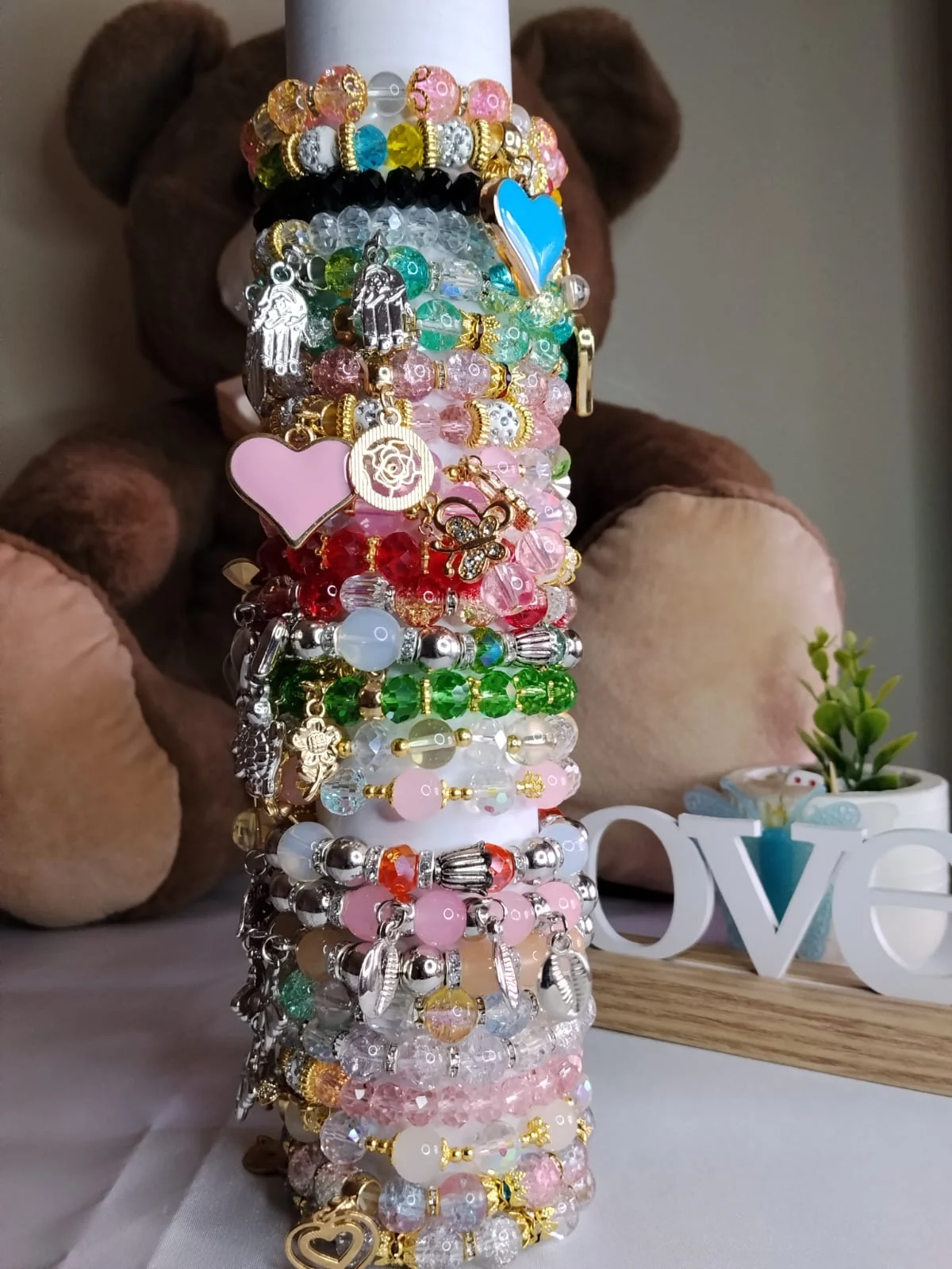 Aura Crystal Charm Bracelet (Adjustable Glass Beaded Design)